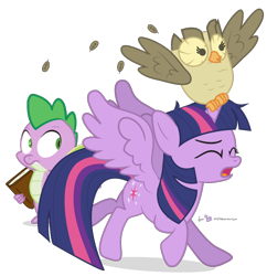 Size: 870x900 | Tagged: safe, artist:dm29, derpibooru import, owlowiscious, spike, twilight sparkle, twilight sparkle (alicorn), alicorn, dragon, pony, duo, female, mare, simple background, transparent background