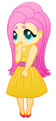 Size: 1050x2237 | Tagged: safe, artist:aubrace, fluttershy, human, chibi, clothes, dress, humanized, solo