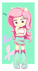 Size: 600x1100 | Tagged: safe, artist:steve, fluttershy, equestria girls, boots, clothes, pixiv, ponied up, skirt, socks, solo, tanktop