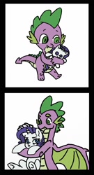 Size: 690x1280 | Tagged: safe, artist:crystallex, artist:kianamai, color edit, edit, rarity, spike, dragon, pony, unicorn, colored, cute, female, kilala97 is trying to murder us, male, older, older spike, plushie, raribetes, shipping, size difference, sparity, spikabetes, straight, weapons-grade cute, winged spike