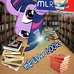 Size: 500x500 | Tagged: safe, artist:erwink, derpibooru import, edit, twilight sparkle, book, doritos, lens flare, library, mlg, mountain dew, solo, that pony sure does love books