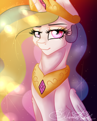 Size: 800x1000 | Tagged: safe, artist:fanaticpanda, princess celestia, alicorn, pony, crown, female, jewelry, lidded eyes, looking at you, mare, peytral, regalia, solo