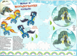 Size: 1605x1172 | Tagged: safe, derpibooru import, soarin', spitfire, arts and crafts, clothes, craft, goggles, magazine scan, mobile, papercraft, uniform, wonderbolts uniform