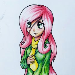 Size: 1280x1280 | Tagged: safe, artist:gummigator, fluttershy, human, humanized, solo, traditional art