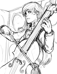 Size: 772x1000 | Tagged: safe, artist:aphexangel, octavia melody, cello, humanized, monochrome, musical instrument, solo