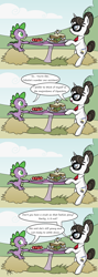 Size: 2893x8157 | Tagged: safe, artist:pony4koma, rarity, raven, spike, dragon, pony, unicorn, comic, date, dialogue, female, food, friendzone, glasses, hair bun, male, ponyville, ravenspike, restaurant, sandwich, shipping, sparity, straight, table