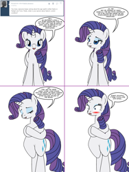 Size: 1204x1604 | Tagged: safe, artist:dekomaru, rarity, pony, unicorn, ask, bipedal, blushing, implied shipping, implied sparity, implied straight, misspelling, solo, tumblr, tumblr:ask twixie