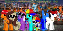 Size: 1267x631 | Tagged: safe, artist:andoanimalia, artist:jawsandgumballfan24, derpibooru import, rainbow dash, rumble, oc, oc:ando animalia, oc:andoanimalia, oc:creative wave, oc:dino shining heart, oc:ethan, oc:mariana, oc:metal rock, alicorn, pegasus, pony, alicorn oc, graffiti, new york city, ponysona