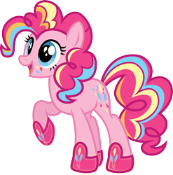 Size: 4944x5004 | Tagged: safe, artist:osipush, pinkie pie, earth pony, pony, absurd resolution, cutie mark magic, open mouth, rainbow power, rainbow power-ified, raised hoof, simple background, solo, transparent background, vector