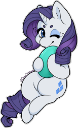 Size: 573x933 | Tagged: safe, artist:chey3tta, rarity, pony, unicorn, egg, eyelashes, hoof hold, looking at you, one eye closed, simple background, smiling, solo, transparent background, wink