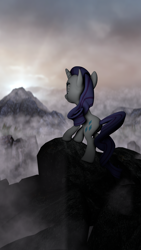 Size: 2304x4096 | Tagged: safe, artist:oc1024, rarity, pony, unicorn, 3d, byron, caspar david friedrich, classic, female, fine art emulation, fine art parody, high res, looking away, morning, rock, solo, source filmmaker, sunrise, wanderer above the sea of fog