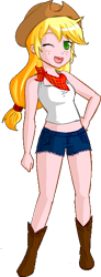 Size: 212x578 | Tagged: artist needed, safe, applejack, human, clothes, hot pants, humanized, midriff, solo, tanktop
