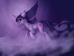 Size: 3607x2735 | Tagged: safe, artist:fatalvitality, derpibooru import, twilight sparkle, pony, unicorn, female, mare, multicolored mane, purple coat, solo