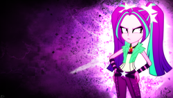 Size: 1920x1080 | Tagged: safe, artist:amoagtasaloquendo, artist:imperfectxiii, derpibooru import, edit, aria blaze, equestria girls, rainbow rocks, glow, hand on hip, moody, solo, vector, wallpaper, wallpaper edit