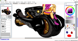 Size: 1366x725 | Tagged: source needed, safe, artist:marsil, sunset shimmer, equestria girls, crossover, final fantasy, motorcycle, paint tool sai, solo, wip