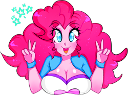 Size: 1801x1351 | Tagged: safe, artist:chicaanime-n1, pinkie pie, equestria girls, bracelet, breasts, cleavage, female, looking at you, pinkie pies, solo