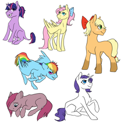 Size: 4070x4142 | Tagged: safe, artist:phobicalbino, derpibooru import, applejack, fluttershy, pinkie pie, rainbow dash, rarity, twilight sparkle, unicorn twilight, earth pony, pegasus, pony, unicorn, bow, female, filly, filly applejack, filly fluttershy, filly pinkie pie, filly rainbow dash, filly rarity, filly twilight sparkle, foal, gap teeth, hair bow, leonine tail, mane six, running, simple background, tooth gap, white background, younger