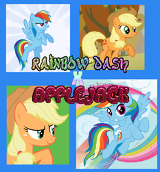 Size: 580x622 | Tagged: safe, artist:art1stg1rl, derpibooru import, edit, edited screencap, screencap, applejack, rainbow dash, earth pony, pegasus, pony, appledash, art trade, collage, female, lesbian, shipping