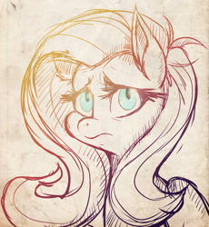 Size: 827x900 | Tagged: safe, artist:howlingvoice, fluttershy, pegasus, pony, female, mare, sketch, solo