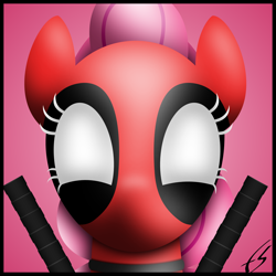 Size: 3000x3000 | Tagged: safe, artist:facelesssoles, pinkie pie, earth pony, pony, crossover, deadpool, pinkiepool, solo