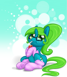 Size: 1257x1440 | Tagged: safe, artist:rawrcharlierawr, oc, oc only, oc:lemontwist, clothes, cute, glasses, juice box, socks, solo, striped socks, underhoof