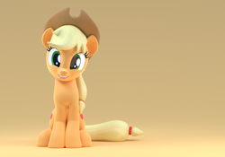 Size: 1542x1080 | Tagged: safe, artist:borickrut, artist:creatorofpony, applejack, earth pony, pony, /mlp/, 3d, 3d model, blender, both cutie marks, cute, looking at you, sitting, smiling, solo