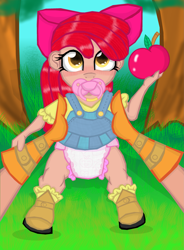 Size: 2337x3181 | Tagged: safe, artist:cuddlelamb, apple bloom, applejack, human, apple, baby, diaper, humanized, pacifier, younger