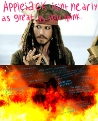 Size: 2404x2976 | Tagged: safe, artist:sherradestrix, applejack, earth pony, pony, exploitable meme, jack sparrow, meme, unpopular opinion sparrow