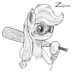 Size: 1234x1222 | Tagged: safe, artist:zaponator, applejack, earth pony, pony, baseball bat, monochrome, sketch, solo