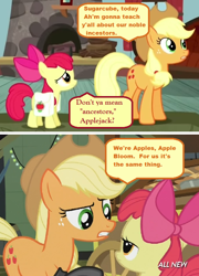 Size: 586x813 | Tagged: safe, edit, edited screencap, screencap, apple bloom, applejack, earth pony, pony, applecest, caption, comic, family, implied incest, incest, pun, screencap comic