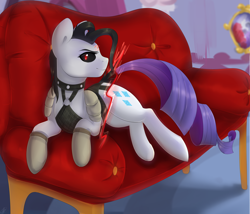 Size: 3500x3000 | Tagged: safe, artist:tigra0118, rarity, pony, unicorn, armor, black sclera, disguise, red eyes, solo