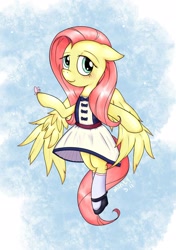 Size: 1748x2480 | Tagged: safe, artist:haiyecuiyi, fluttershy, butterfly, pegasus, pony, clothes, dress, solo
