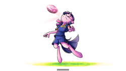 Size: 7680x4320 | Tagged: safe, artist:tenart, derpibooru import, twilight sparkle, anthro, absurd resolution, clothes, football, frown, headbutt, shorts, solo, uniform