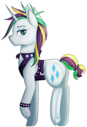 Size: 1421x2065 | Tagged: safe, artist:chaostrical, rarity, pony, unicorn, alternate hairstyle, clothes, female, mare, punk, raripunk, simple background, solo, transparent background, vest