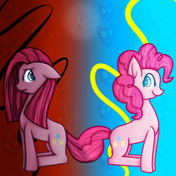 Size: 2500x2500 | Tagged: safe, artist:applejacks2, pinkie pie, earth pony, pony, duality, female, mare, pink coat, pink mane, pinkamena diane pie