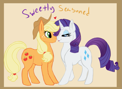 Size: 901x658 | Tagged: safe, artist:amiookamiwolf, applejack, rarity, earth pony, pony, unicorn, female, lesbian, rarijack, shipping, story in the source