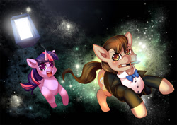 Size: 1024x723 | Tagged: safe, artist:bakki, derpibooru import, doctor whooves, twilight sparkle, adventures of doctor whooves, doctor who, sonic screwdriver, tardis, the doctor