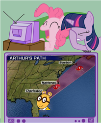 Size: 403x488 | Tagged: safe, derpibooru import, pinkie pie, twilight sparkle, earth pony, pony, arthur, arthur read, barely pony related, exploitable meme, facehoof, meme, mixed reactions, obligatory pony, tropical storm arthur, tv meme