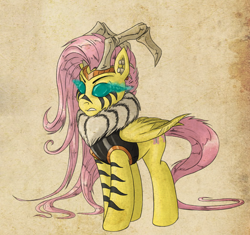 Size: 860x807 | Tagged: safe, artist:pooryorick, part of a set, fluttershy, pegasus, pony, bone, equestria divided, green eyes, piercing, solo