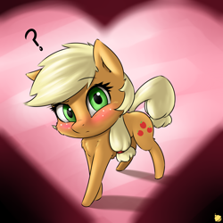 Size: 2700x2700 | Tagged: safe, artist:captainpudgemuffin, applejack, earth pony, pony, applecat, blushing, chest fluff, confused, cute, female, jackabetes, looking at you, question mark, solo