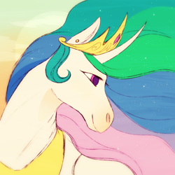 Size: 1024x1024 | Tagged: safe, artist:pumpkabooo, princess celestia, alicorn, pony, bust, curved horn, female, hoers, mare, portrait, solo