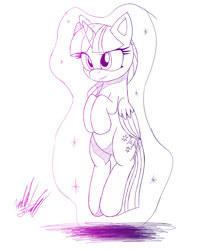 Size: 760x900 | Tagged: safe, artist:fuzon-s, derpibooru import, twilight sparkle, twilight sparkle (alicorn), alicorn, pony, cute, female, floating, glowing horn, gradient lineart, horn, levitation, lineart, magic, mare, monochrome, self-levitation, sketch, smiling, smirk, solo, telekinesis, twiabetes