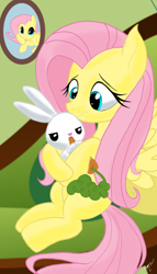 Size: 1000x1750 | Tagged: safe, artist:theroyalprincesses, angel bunny, fluttershy, pegasus, pony, carrot, food