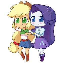 Size: 250x250 | Tagged: safe, artist:riouku, applejack, rarity, equestria girls, female, lesbian, lowres, pixel art, rarijack, shipping