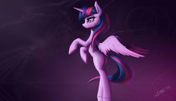 Size: 1944x1111 | Tagged: safe, artist:zigword, derpibooru import, twilight sparkle, twilight sparkle (alicorn), alicorn, pony, bipedal, inverted colors, plot, signature, solo, wallpaper