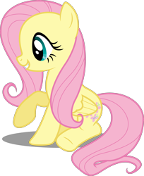 Size: 3000x3668 | Tagged: safe, artist:dashiesparkle, artist:hawk9mm, fluttershy, pegasus, pony, a bird in the hoof, .svg available, cute, ponyscape, raised hoof, shyabetes, simple background, sitting, solo, transparent background, vector