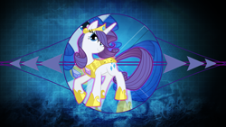 Size: 3840x2160 | Tagged: safe, artist:jennieoo, artist:laszlvfx, edit, part of a set, rarity, pony, unicorn, armor, female, mare, raised hoof, solo, wallpaper, wallpaper edit