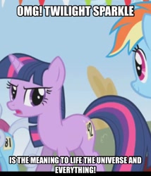 Size: 1494x1743 | Tagged: safe, derpibooru import, edit, edited screencap, screencap, twilight sparkle, turtle, fall weather friends, 42, cropped, hitchhiker's guide to the galaxy, meme, omg, running of the leaves