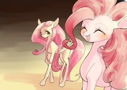 Size: 1023x721 | Tagged: safe, artist:unousaya, fluttershy, pinkie pie, earth pony, pegasus, pony, duo, female, mare