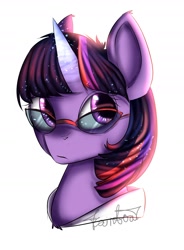 Size: 1480x2015 | Tagged: safe, artist:yukomaussi, derpibooru import, twilight sparkle, bust, glasses, portrait, solo